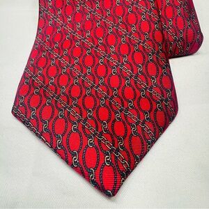 Vintage Giorgio Red Silk Tie Chain Print Handmade Quiet Luxury Preppy Old Money